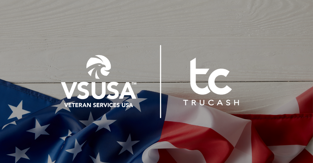 VSUSA and TruCash logos by an American flag